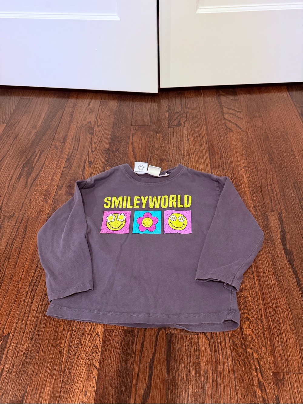 Zara Kids Smileyworld Long-Sleeve Sweatshirt - Charcoal with Yellow & Pink